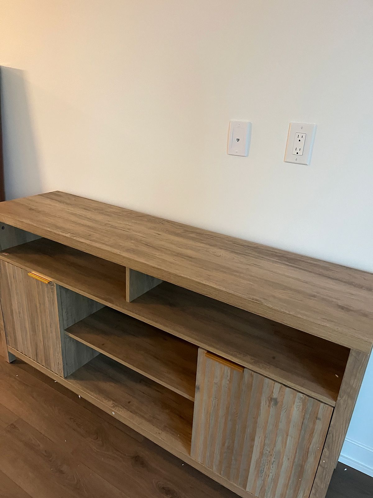 Media Console Assembly Oak Finish