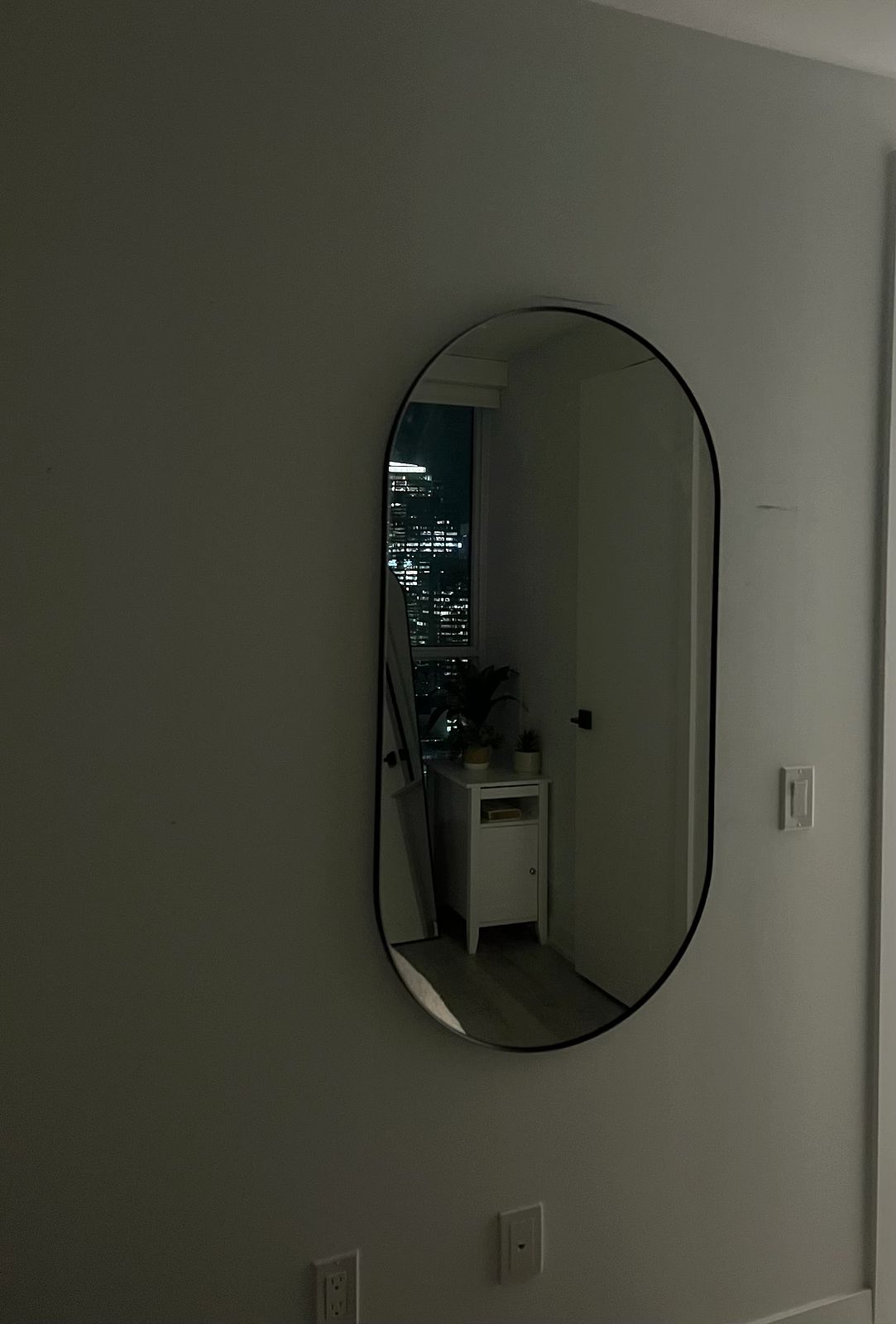 Oval Mirror Mounting Grey Wall